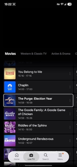 Samsung TV Plus streaming live on a Galaxy phone