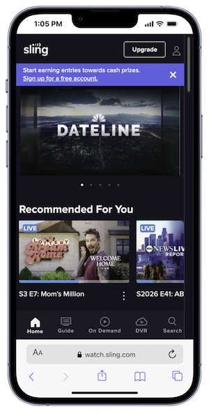 Sling Freestream on desktop and mobile showing free streaming without sign-up
