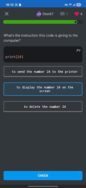 Sololearn Python theory lesson Sololearn app showing Python theory lesson interface