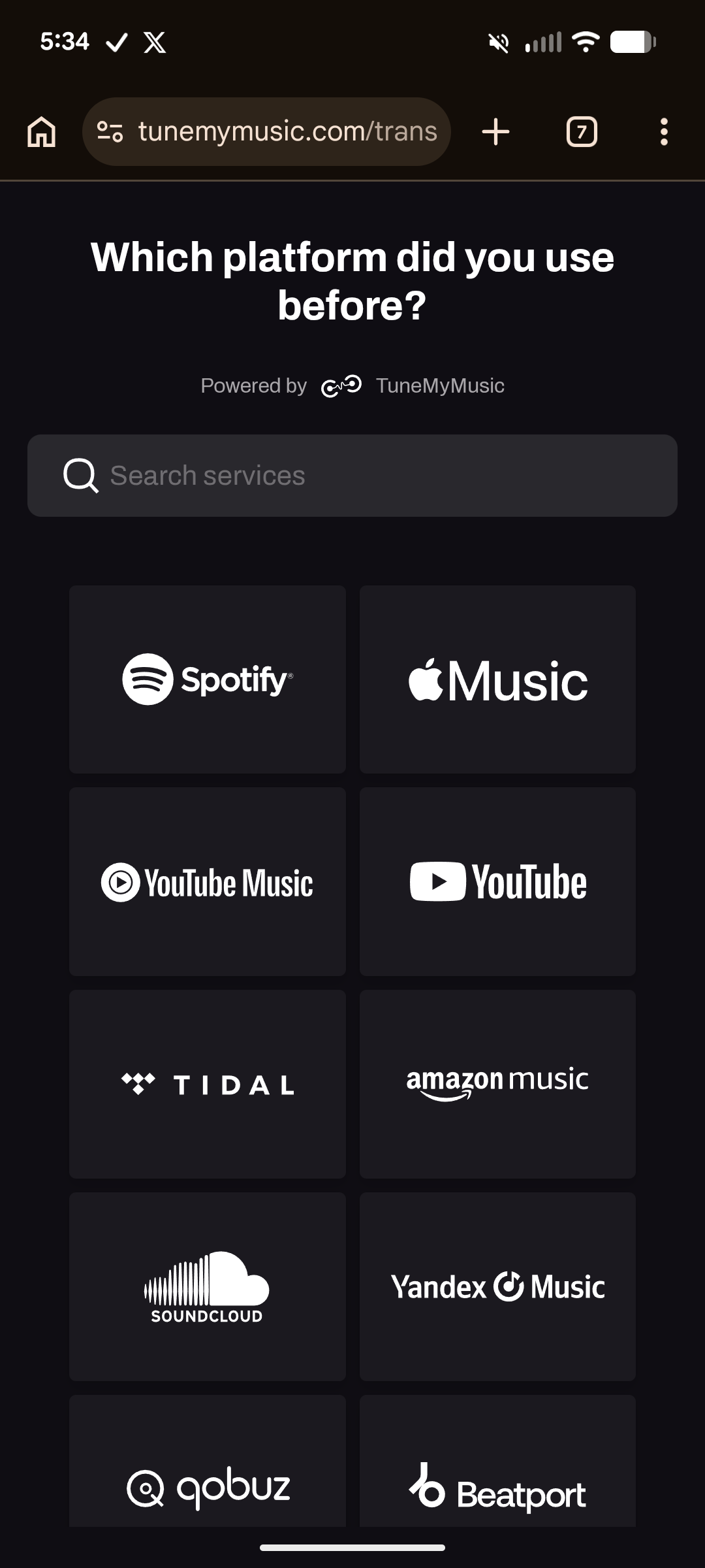 Screenshot showing Deezer sync options with other streaming services.