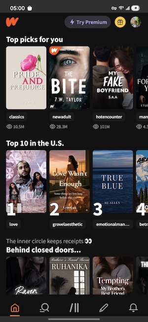 Wattpad story discovery feed and genres Wattpad app showing story feed with genre categories and trending fiction