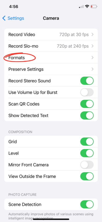 Camera efficiency options in iPhone