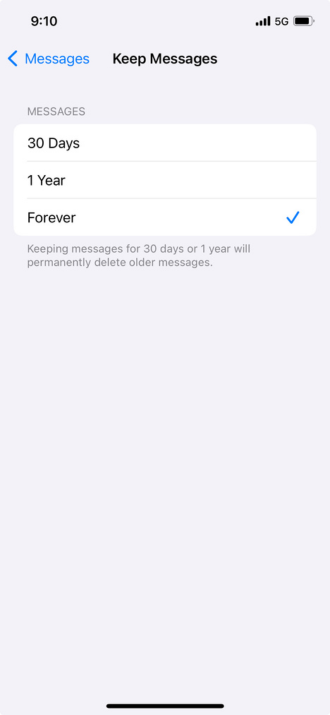 iPhone message history