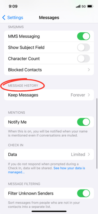 iPhone message history