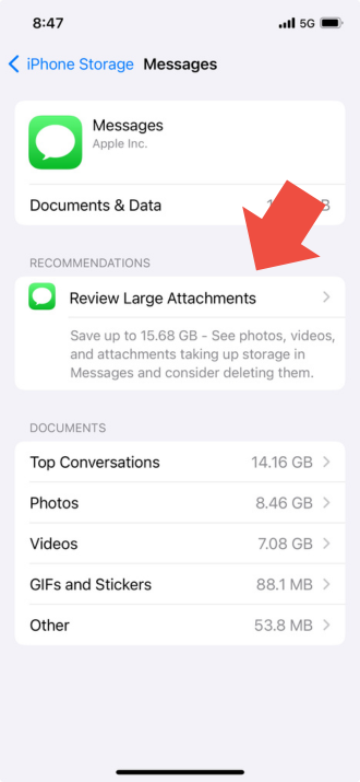 iPhone review large attachments option