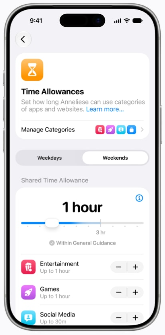 Time Allowances in iOS 27 parental controls.