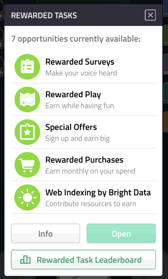 COIN app rewarded task options