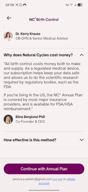 Screenshot of natural cycles founder quote.