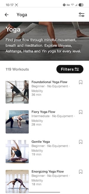 Nike Training Club yoga class in progress showing instructor leading a flow session