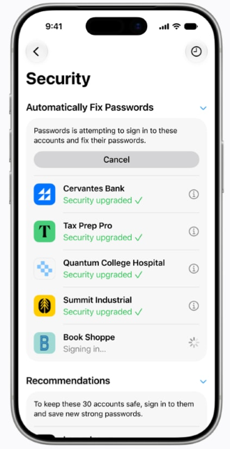 Apple Intelligence fixing credentials in the Passwords app.