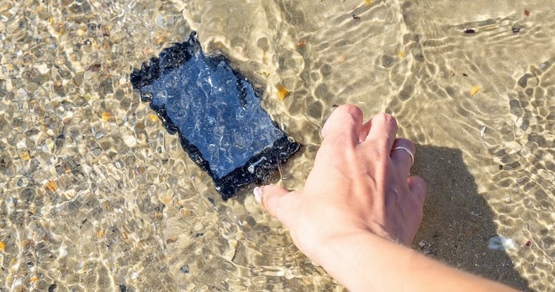 Phone underwater A phone fell in a wave at the beach