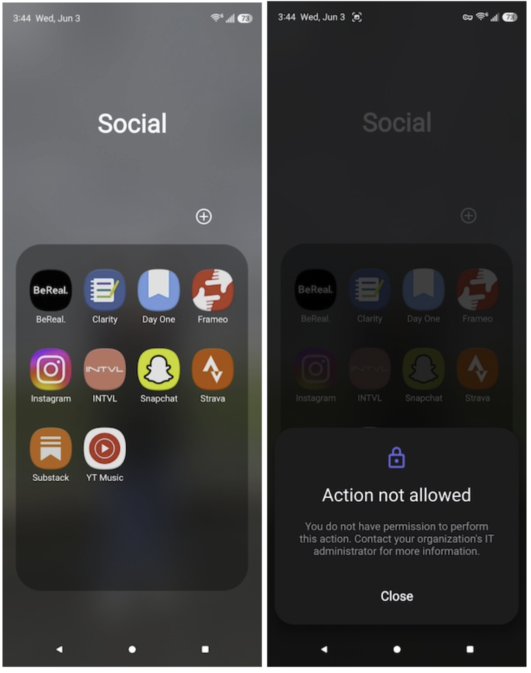 two screenshots of shift blocking