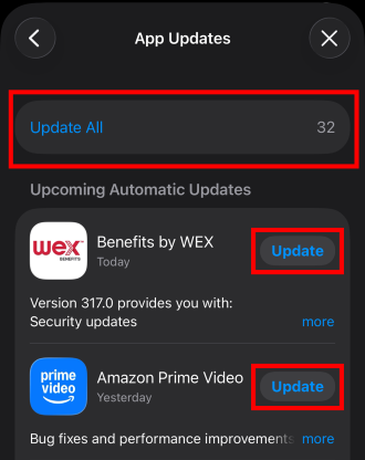 Update apps individually or select "Update All."