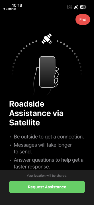 Connecting to Roadside Assistance via satellite on iPhone