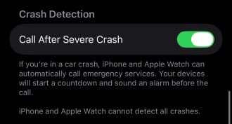 Crash Detection settings on iPhone Crash Detection settings on iPhone