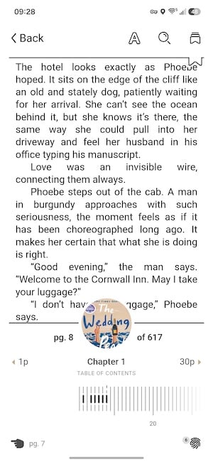 Libby ebook open on a Samsung Galaxy S24 FE showing a small cramped screen