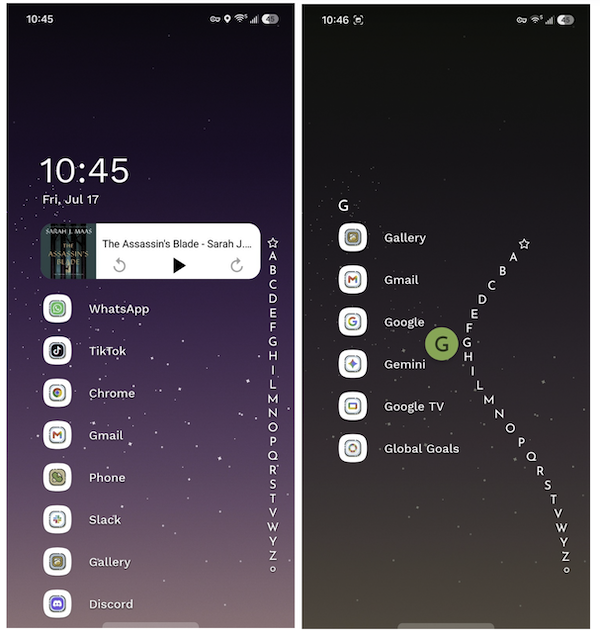 Niagara Launcher home screen shown on a Samsung Galaxy S24 FE