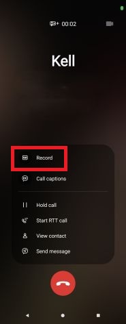 Screenshot of a Galaxy Z Fold5 starting to record a call.