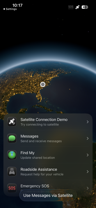 iPhone satellite connectivity features in settings
