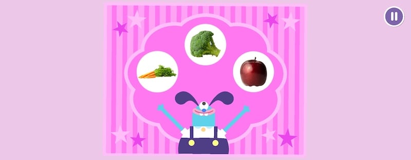 Screenshot of Teach Your Monster Eating showing the different ways kids explore a new food.