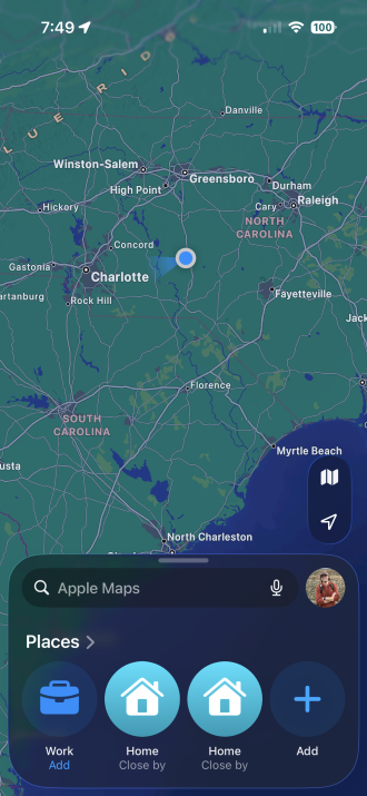Apple Maps navigation interface on iPhone