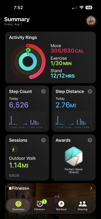 Apple Fitness+ workout interface on iPhone