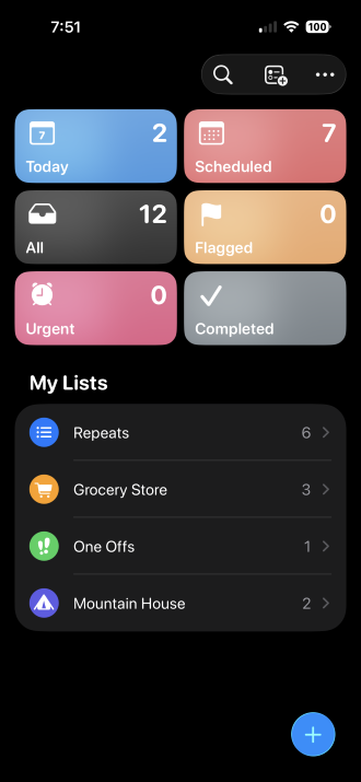 Apple Reminders app interface on iPhone