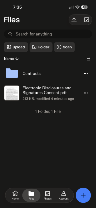 Dropbox files interface on iPhone. Dropbox files interface on iPhone.