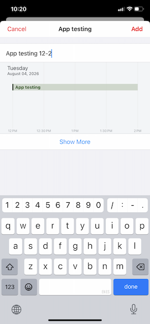 Adding an event in Fantastical using natural language text