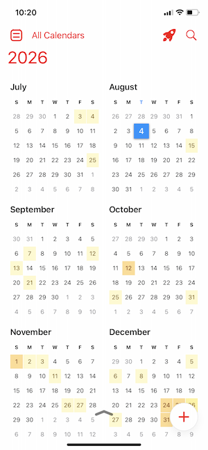 Fantastical year view showing full calendar overview