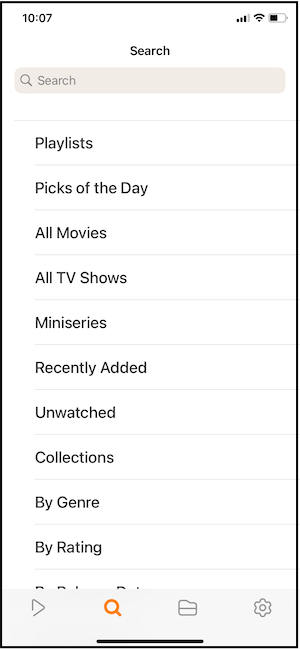 Screenshot of Infuse's file options.