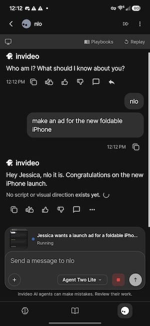 Screenshot of a text prompt entered into Invideo AI.