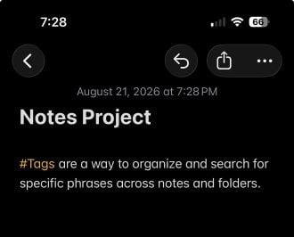 Screenshot of a tag in a note.