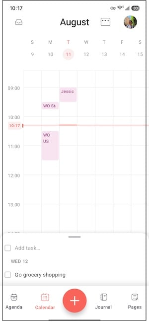 Screenshot of Routine's calendar view with multiple synced calendars.