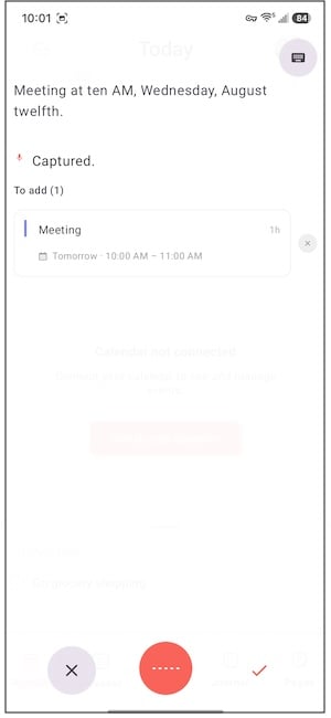 Screenshot of Routine's dictated event creation.