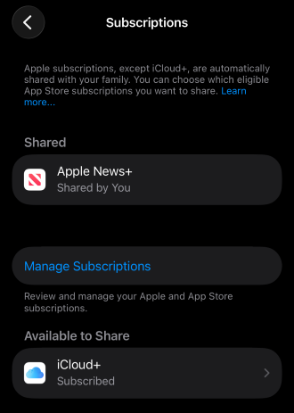 Sharing Apple News subscription in Apple Family Sharing