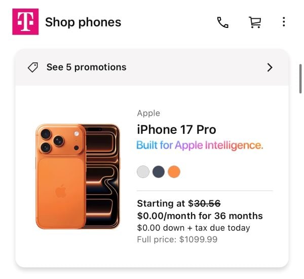 T-Mobile's new 36-month plans for the iPhone 17 Pro.