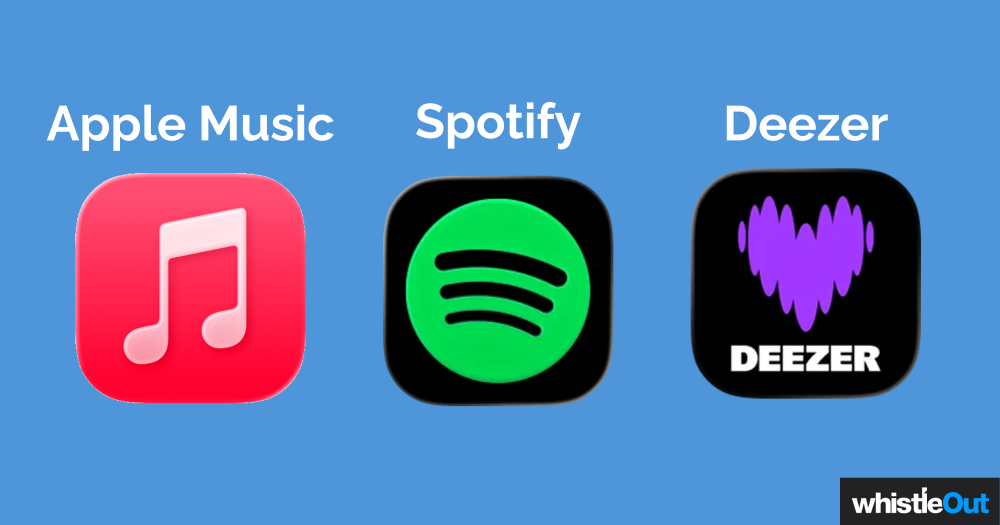 Apple Music, Spotify, and Deezer logos side by side.