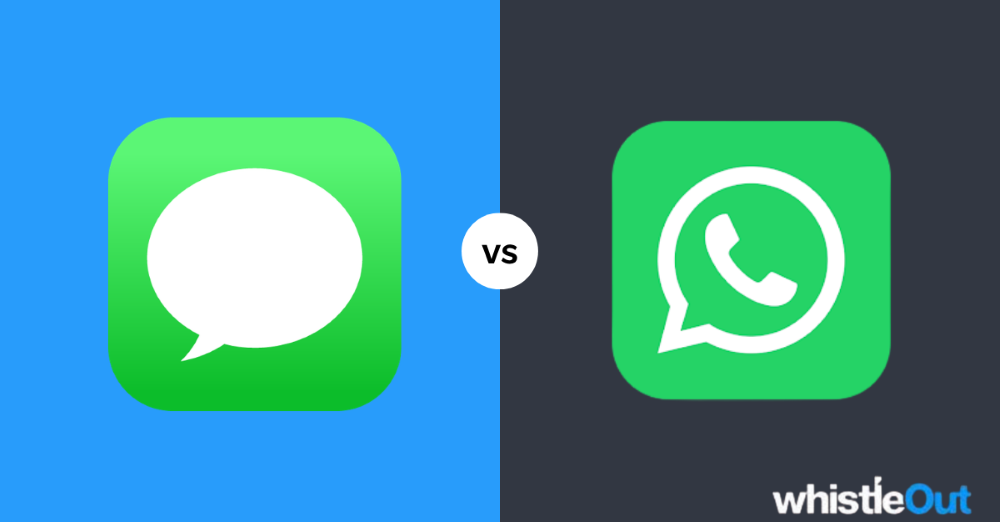 iMessage vs WhatsApp Messages app icon next to the WhatsApp logo.
