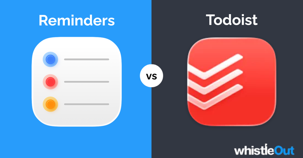 Apple Reminders app logo next to the Todoist app logo. Apple Reminders app logo next to the Todoist app logo.