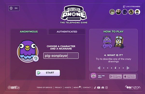 Setting up a Gartic Phone game Gartic Phone desktop game setup screen