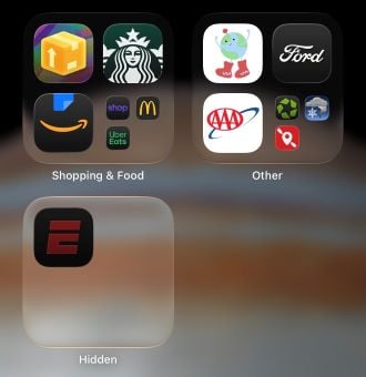 ESPN app hidden in the App Library folder on iPhone