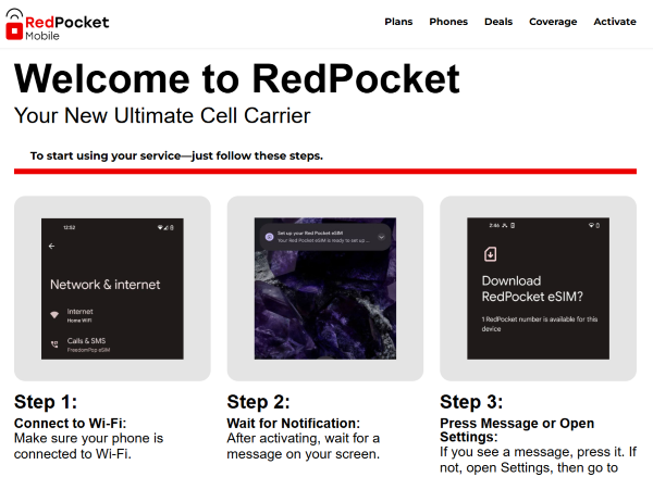 RedPocket eSIM activation process.