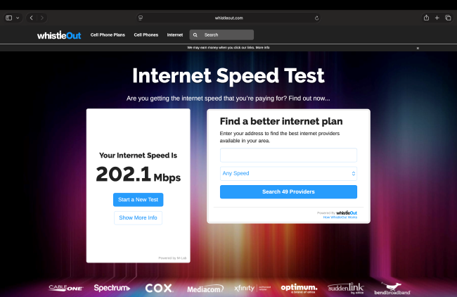RedPocket mobile hotspot download speed of 202Mbps on the AT&T network.