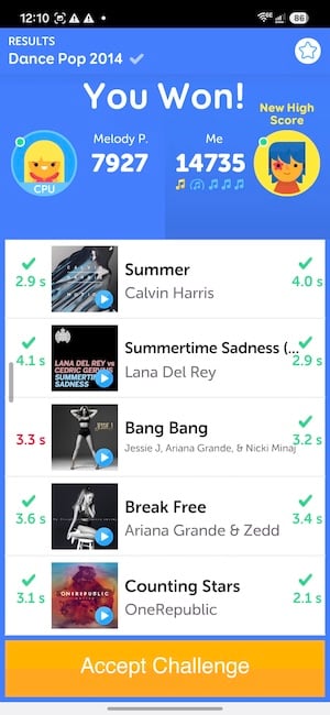 SongPop Classic screenshot of song list SongPop Classic screenshot of song list