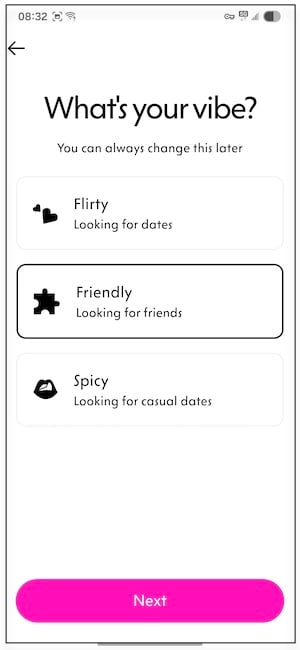 Screenshot of Wink app profile tags