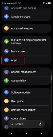 Samsung Galaxy Z Fold5 device Settings menu with Apps highlighted