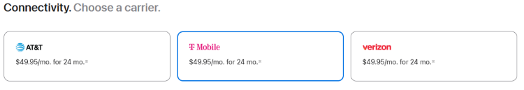 Apple Store checkout showing carrier connectivity options