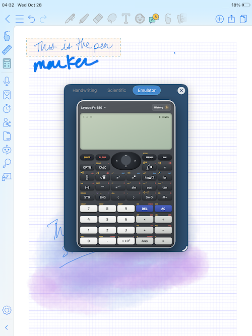 Screenshot of the built-in calculator in CollaNote.