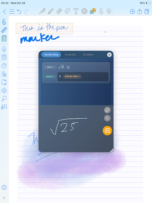 Screenshot of a handwritten calculation in CollaNote.